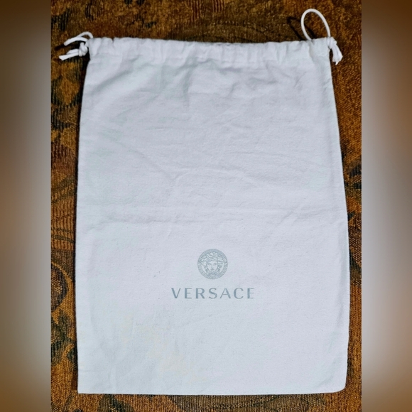 NEW VERSACE 14" X 10.5" White Flannel Drawstring Dust Bag Handbag Protector Shoe - Picture 3 of 6